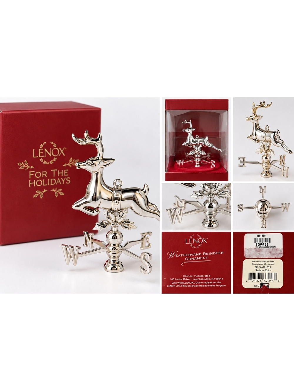 Lenox Weathervane Reindeer Silverplated Christmas Ornament NIB 6301899